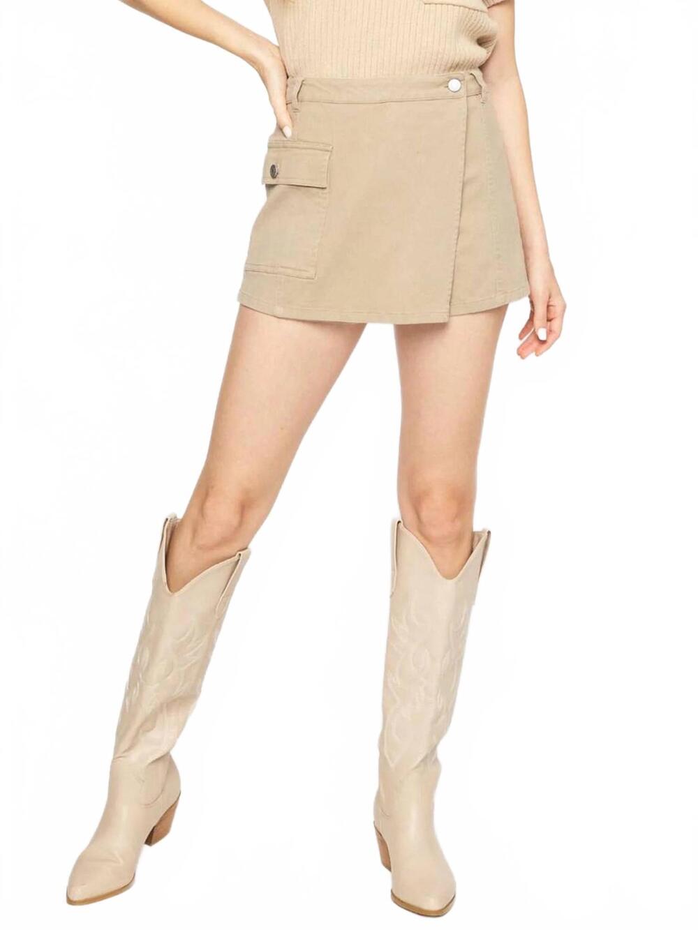 NEW ENTRO cross over denim skort in taupe